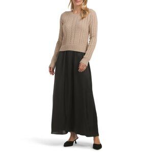 ELLEN TRACY Taupe Mix Twofer Cable Knit Sweater Dress